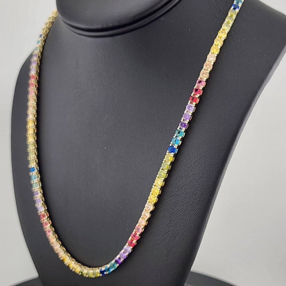 Rainbow Radiance – Sterling Silver Multi-Gemstone Tennis Necklace - Picture 2 of 7